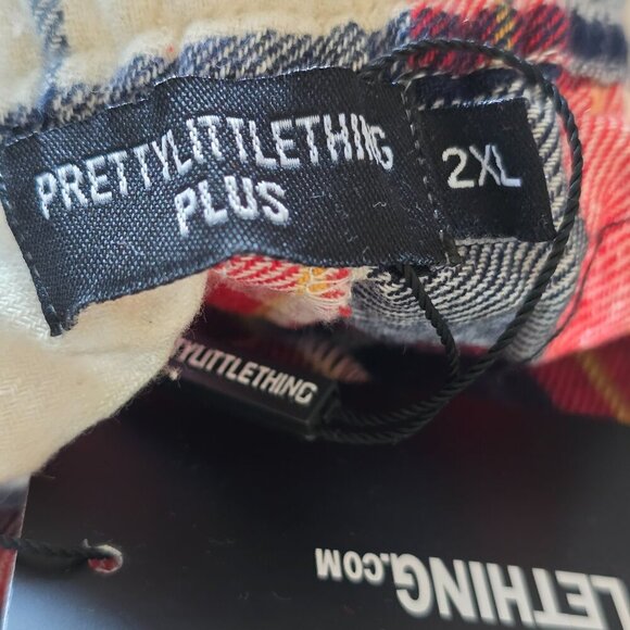 NWT Pretty Little Thing Flannel Plaid PJ Set Size XL Top 2X Shorts Pajamas - Picture 9 of 10